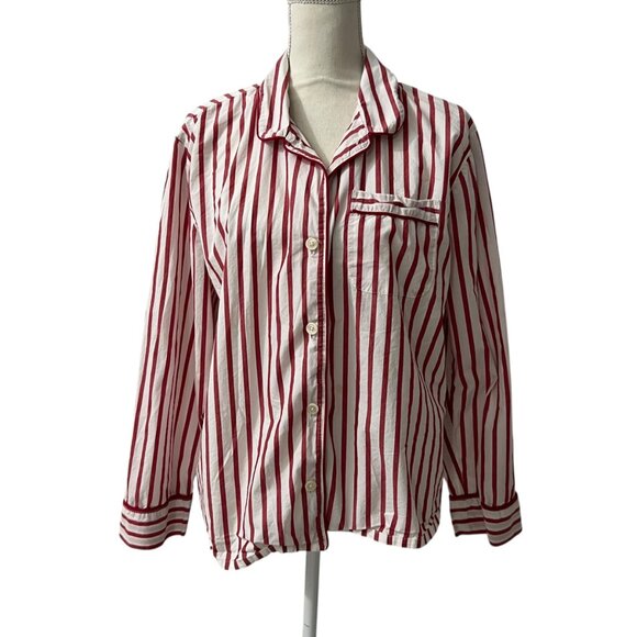 J.Crew Re-Imagined‎ Red & White Striped Cotton Poplin Pajama Top L - Picture 5 of 10